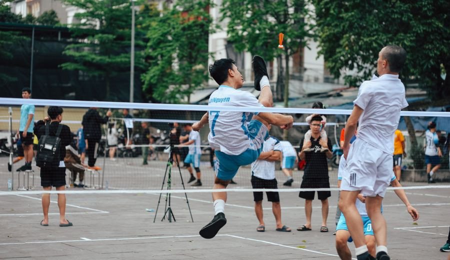 Sepak Takraw athletes in action