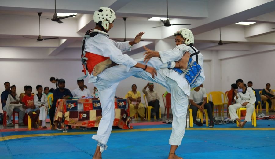 Taekwondo athletes in action
