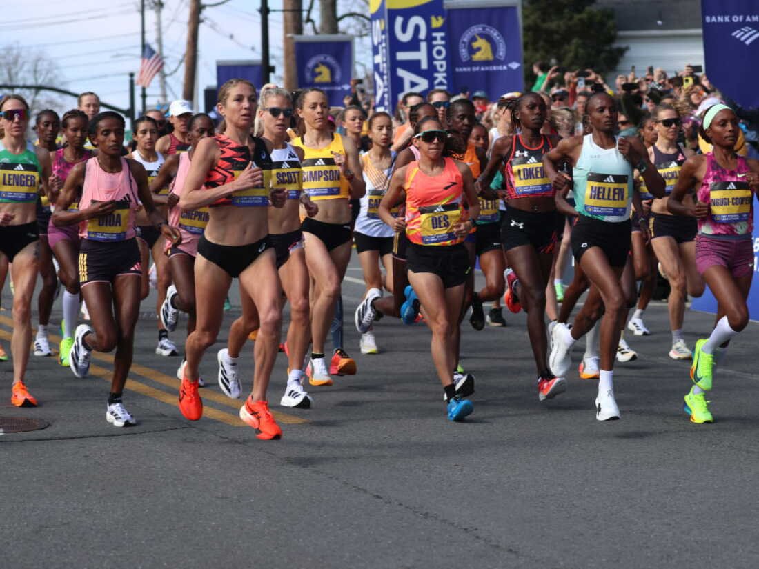 Running athletes in action